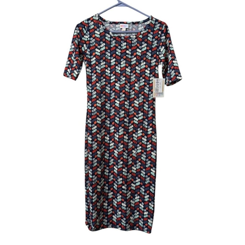 LuLaRoe Julia Dress Size XXS Slim Fit Stretch Polyester Blend Sexy Geometric
